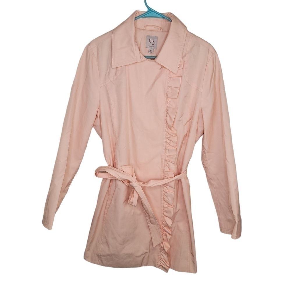Dressbarn Established peach ruffle front trench coat size XL